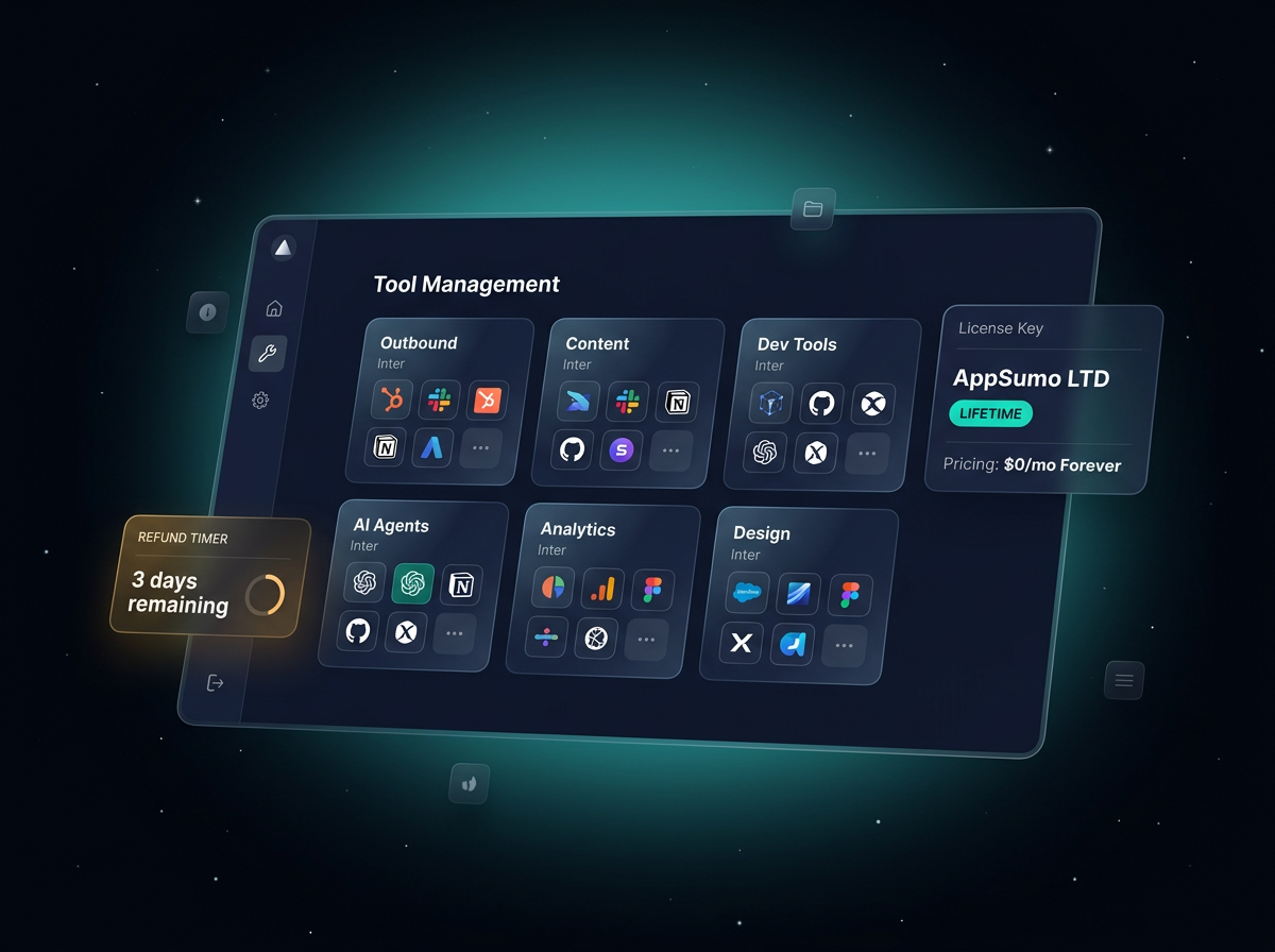 DealKeep dashboard showing tools auto-organized into categories with a refund timer